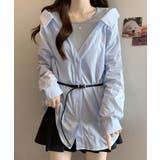 レディース ベルト付きパッチワークシャツレイヤード風 肩見せブラウス | SUNSHINE CLOSET | 詳細画像1 