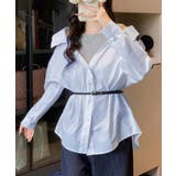レディース ベルト付きパッチワークシャツレイヤード風 肩見せブラウス | SUNSHINE CLOSET | 詳細画像10 