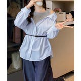 レディース ベルト付きパッチワークシャツレイヤード風 肩見せブラウス | SUNSHINE CLOSET | 詳細画像11 