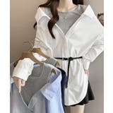 レディース ベルト付きパッチワークシャツレイヤード風 肩見せブラウス | SUNSHINE CLOSET | 詳細画像2 