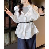 レディース ベルト付きパッチワークシャツレイヤード風 肩見せブラウス | SUNSHINE CLOSET | 詳細画像3 