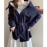 レディース ベルト付きパッチワークシャツレイヤード風 肩見せブラウス | SUNSHINE CLOSET | 詳細画像6 