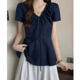 襟ドロストシャツ半袖レディース Vネックパフスリーブブラウス 大人きれいめ韓国風… | SUNSHINE CLOSET | 詳細画像1 
