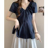 襟ドロストシャツ半袖レディース Vネックパフスリーブブラウス 大人きれいめ韓国風… | SUNSHINE CLOSET | 詳細画像13 