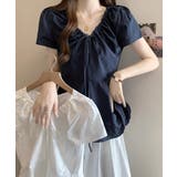 襟ドロストシャツ半袖レディース Vネックパフスリーブブラウス 大人きれいめ韓国風… | SUNSHINE CLOSET | 詳細画像14 