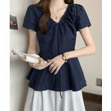 襟ドロストシャツ半袖レディース Vネックパフスリーブブラウス 大人きれいめ韓国風… | SUNSHINE CLOSET | 詳細画像17 