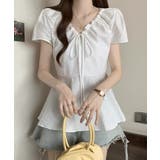 襟ドロストシャツ半袖レディース Vネックパフスリーブブラウス 大人きれいめ韓国風… | SUNSHINE CLOSET | 詳細画像5 