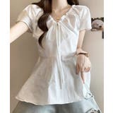 襟ドロストシャツ半袖レディース Vネックパフスリーブブラウス 大人きれいめ韓国風… | SUNSHINE CLOSET | 詳細画像7 