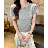 レディース ヘンリーネック半袖T リボン刺しゅうタイトトップス | SUNSHINE CLOSET | 詳細画像13 