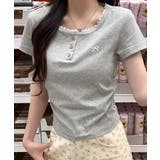 レディース ヘンリーネック半袖T リボン刺しゅうタイトトップス | SUNSHINE CLOSET | 詳細画像2 