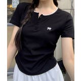レディース ヘンリーネック半袖T リボン刺しゅうタイトトップス | SUNSHINE CLOSET | 詳細画像5 