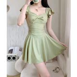 フリル袖ミニワンピ水着 大人可愛いリボン付き ウエストシャーリング水着 | SUNSHINE CLOSET | 詳細画像1 