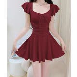 フリル袖ミニワンピ水着 大人可愛いリボン付き ウエストシャーリング水着 | SUNSHINE CLOSET | 詳細画像10 