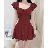 フリル袖ミニワンピ水着 大人可愛いリボン付き ウエストシャーリング水着 | SUNSHINE CLOSET | 詳細画像11 