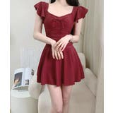 フリル袖ミニワンピ水着 大人可愛いリボン付き ウエストシャーリング水着 | SUNSHINE CLOSET | 詳細画像12 