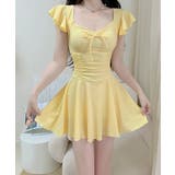 フリル袖ミニワンピ水着 大人可愛いリボン付き ウエストシャーリング水着 | SUNSHINE CLOSET | 詳細画像13 