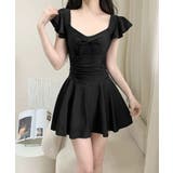 フリル袖ミニワンピ水着 大人可愛いリボン付き ウエストシャーリング水着 | SUNSHINE CLOSET | 詳細画像5 