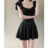 フリル袖ミニワンピ水着 大人可愛いリボン付き ウエストシャーリング水着 | SUNSHINE CLOSET | 詳細画像9 