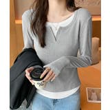 レイヤード風Tシャツ スリットネック秋服 | SUNSHINE CLOSET | 詳細画像1