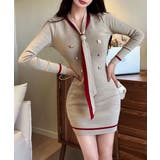 リボンタイミニワンピース配色ニットドレス | SUNSHINE CLOSET | 詳細画像3 