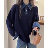 デニム切り替え レイヤード風ニットポロ襟 | SUNSHINE CLOSET | 詳細画像10