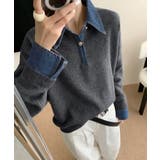デニム切り替え レイヤード風ニットポロ襟 | SUNSHINE CLOSET | 詳細画像4