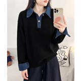 デニム切り替え レイヤード風ニットポロ襟 | SUNSHINE CLOSET | 詳細画像6