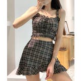 チェック柄水着 レースアップフリルビスチェ水着 ショーツ一体型ミニスカートタンキ… | SUNSHINE CLOSET | 詳細画像2 