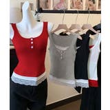 レイヤード風インナー配色 レースタンク 2枚セット風見せキャミタンク | SUNSHINE CLOSET | 詳細画像13 