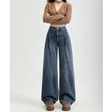 タック入りストレートデニム ハイウエストワイドパンツ韓国風 体型カバージーンズ | SUNSHINE CLOSET | 詳細画像15 