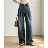タック入りストレートデニム ハイウエストワイドパンツ韓国風 体型カバージーンズ | SUNSHINE CLOSET | 詳細画像6 