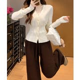 レディース上品ウエストシェイプ長袖トップス 前開きニットセーターコンパクト丈大人… | SUNSHINE CLOSET | 詳細画像3 