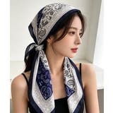 レトロ総柄スクエア型首巻きスカーフ マルチクロス 韓国風 | SUNSHINE CLOSET | 詳細画像4