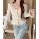 レディース華やかラッフル前開きニットトップスコンパクト丈 大人可愛いセーターショ… | SUNSHINE CLOSET | 詳細画像1 