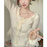 レディース華やかラッフル前開きニットトップスコンパクト丈 大人可愛いセーターショ… | SUNSHINE CLOSET | 詳細画像12 