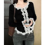 レディース華やかラッフル前開きニットトップスコンパクト丈 大人可愛いセーターショ… | SUNSHINE CLOSET | 詳細画像4 
