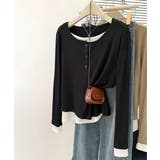 フェイクレイヤードトップス秋服長袖Tシャツレディース大人カジュアル韓国風tops… | SUNSHINE CLOSET | 詳細画像10 