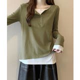 フェイクレイヤードトップス秋服長袖Tシャツレディース大人カジュアル韓国風tops… | SUNSHINE CLOSET | 詳細画像12 