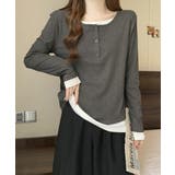 フェイクレイヤードトップス秋服長袖Tシャツレディース大人カジュアル韓国風tops… | SUNSHINE CLOSET | 詳細画像18 