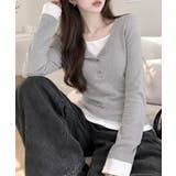 フェイクレイヤードトップス秋服長袖Tシャツレディース大人カジュアル韓国風tops… | SUNSHINE CLOSET | 詳細画像4 