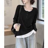 フェイクレイヤードトップス秋服長袖Tシャツレディース大人カジュアル韓国風tops… | SUNSHINE CLOSET | 詳細画像9 