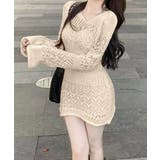 透かし編みニットショートワンピース韓国風 | SUNSHINE CLOSET | 詳細画像3 