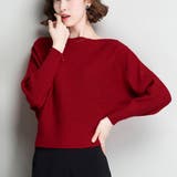 ワインレッド | ニットトップス ボートネック長袖 | SUNSHINE CLOSET