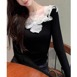 花柄装飾 長袖 リブトップス 韓国風 | ANGELCLOSET | 詳細画像3