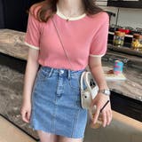 バイカラーリブTシャツ レディース半袖 | ANGELCLOSET | 詳細画像1