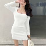 ホワイト | ニットワンピース リブ タイト 長袖韓国 | SUNSHINE CLOSET