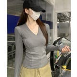 Vネック 長袖Tシャツ 韓国風カットソー | SUNSHINE CLOSET | 詳細画像11 