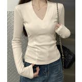 Vネック 長袖Tシャツ 韓国風カットソー | SUNSHINE CLOSET | 詳細画像6 