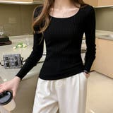 ブラック | ニットトップス スクエアネックレディース 春 | SUNSHINE CLOSET