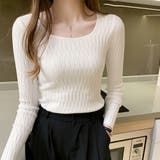 ホワイト | ニットトップス スクエアネックレディース 春 | SUNSHINE CLOSET